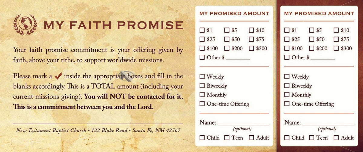 Faith Promise Commitment Card Perforated (D) North Valley Publications