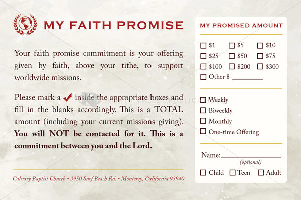 Faith Promise Commitment Card - Non-Perforated (E)