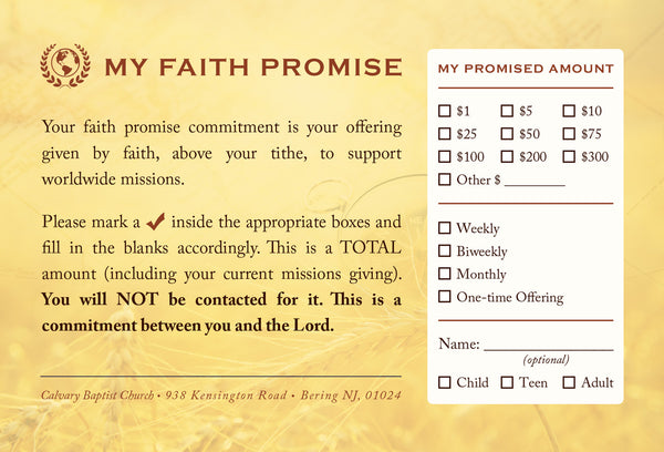 Faith Promise Commitment Card - Non-Perforated (A)