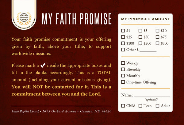Faith Promise Commitment Card - Non-Perforated (B)