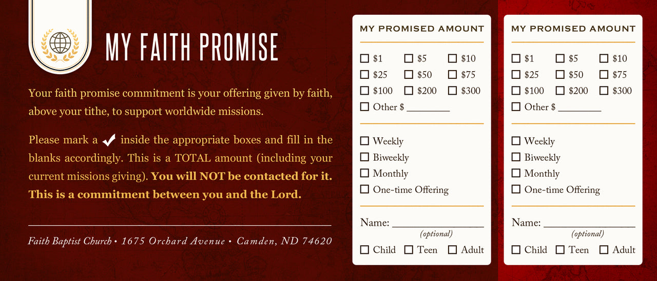 Promised Card Faith Promise Commitment Card - Perforated (B) โ North Valley Publications