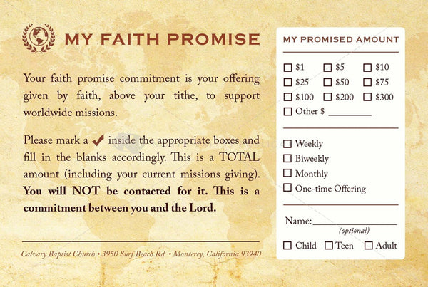Faith Promise Commitment Card - Non-Perforated (D)